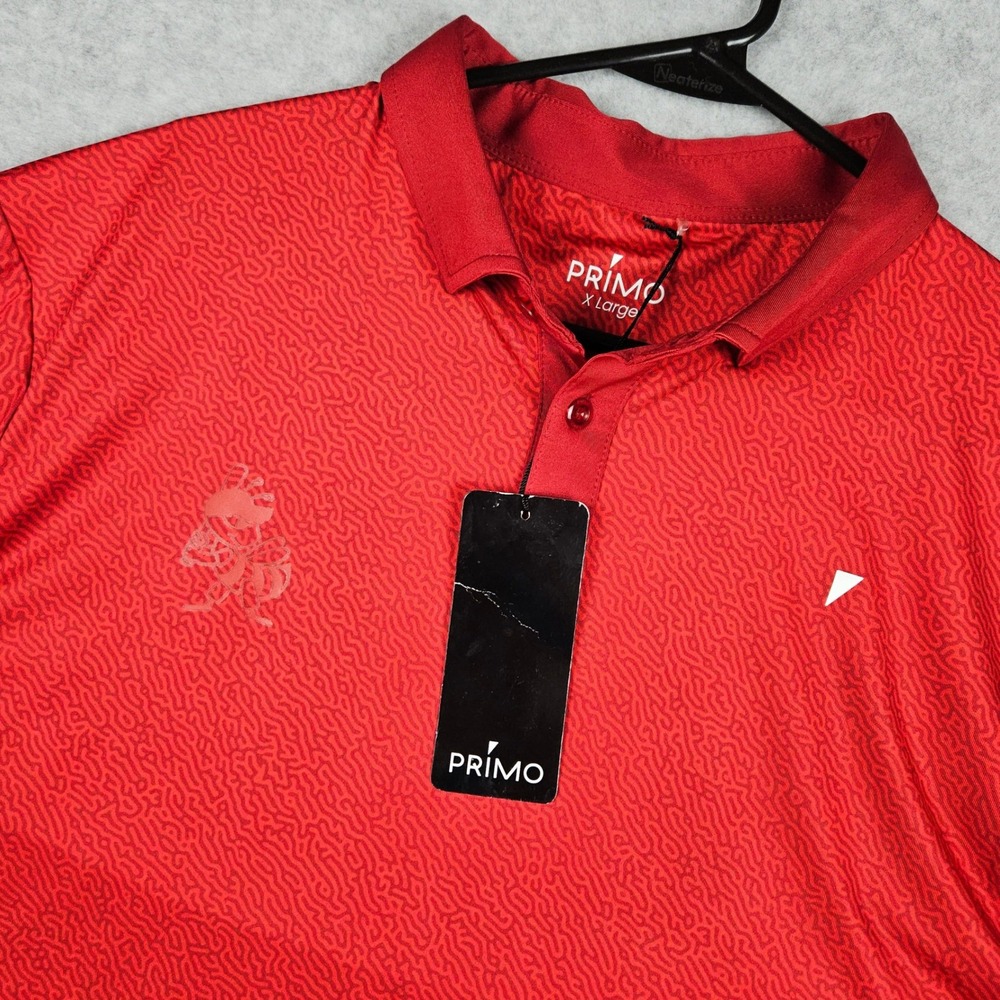 Primo Mens XL Red Polo Classic Red Maze Performance Golf Shirt Athletic SL Bees
